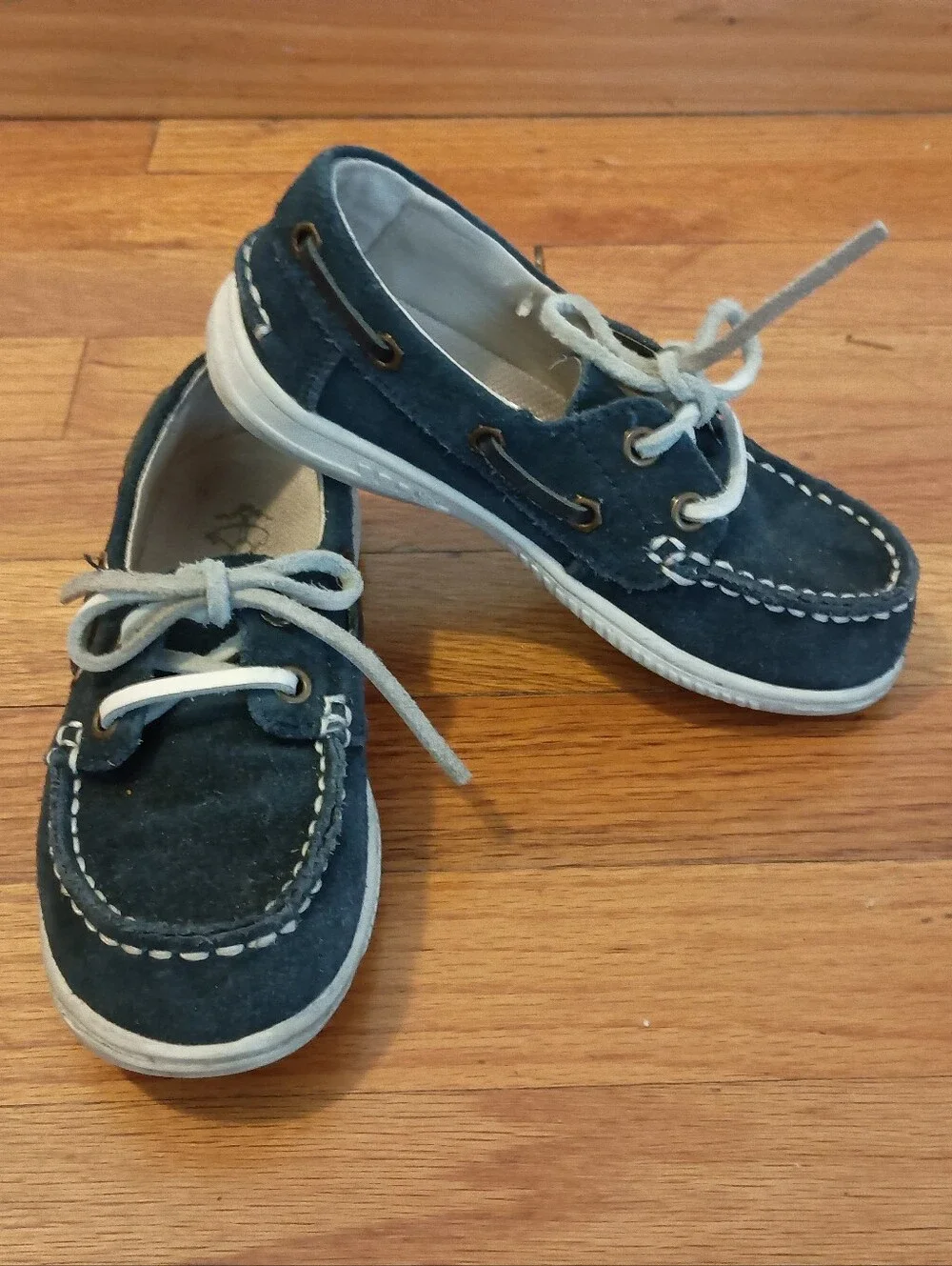Kids Navy Suede Leather Brooks Brothers Boat Shoes with White Laces 13